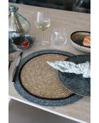 6 placemats van natuurlijk zeegras en irisblauw zeegras D38cm