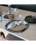 6 placemats van natuurlijk zeegras en irisblauw zeegras D38cm