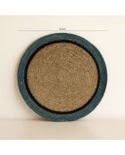 6 placemats van natuurlijk zeegras en irisblauw zeegras D38cm