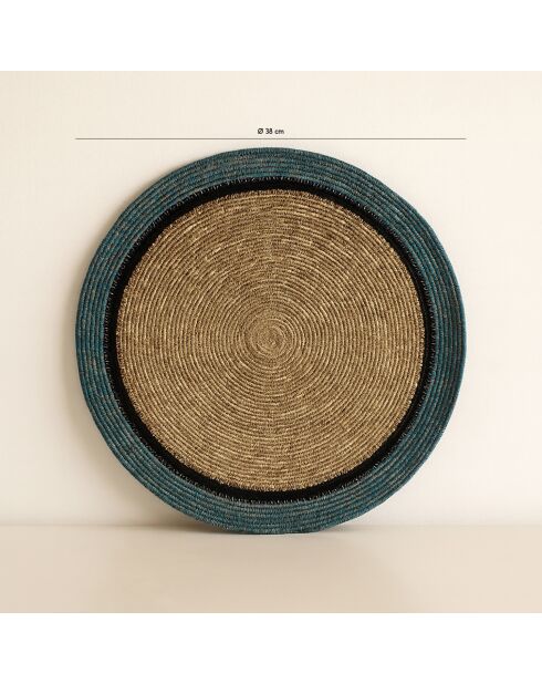 6 Sets De Table D38Cm En Jonc De Mer Naturel Et Bleu Iris