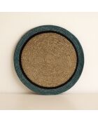 6 placemats van natuurlijk zeegras en irisblauw zeegras D38cm