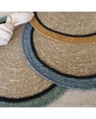 6 placemats van natuurlijk zeegras en irisblauw zeegras D38cm