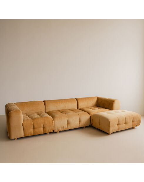 Canapé d'angle 4 Modules Ocre Orangé Velours Pané 300X165X67Cm Twiggy