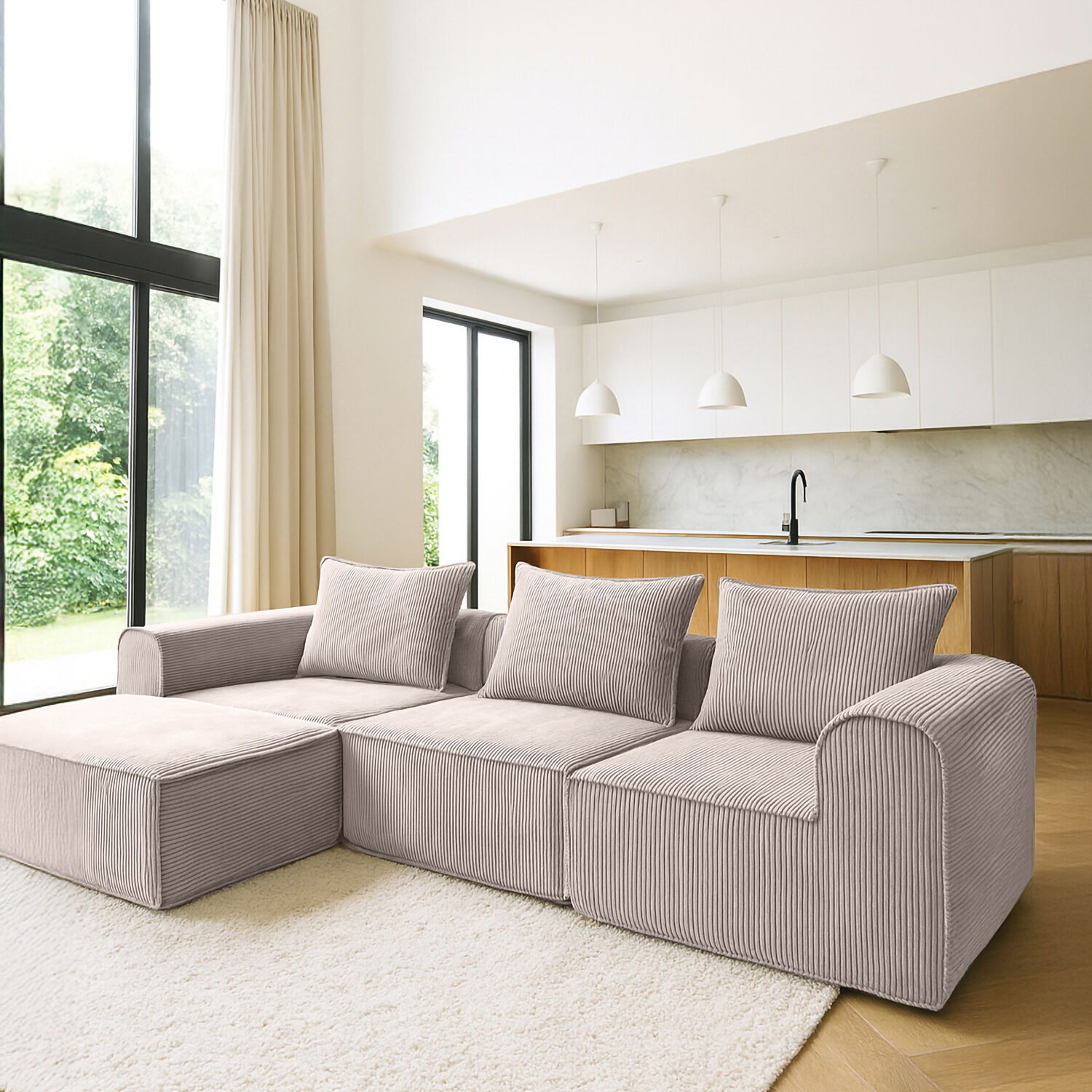 Canapé D'Angle Compressé En Velours Côtelé Taupe 270X170X58Cm Cocoon ...