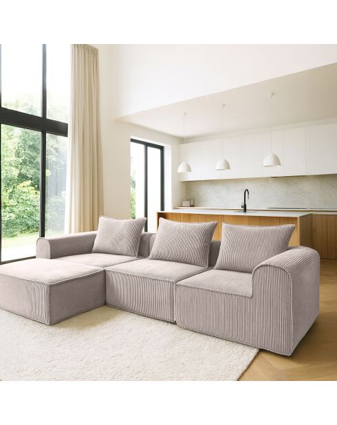 Canapé D'Angle Compressé En Velours Côtelé Taupe 270X170X58Cm Cocoon