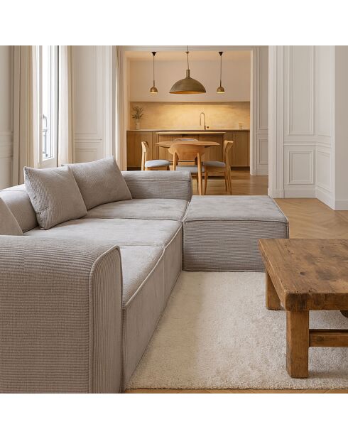 Canapé D'Angle Compressé En Velours Côtelé Taupe 270X170X58Cm Cocoon