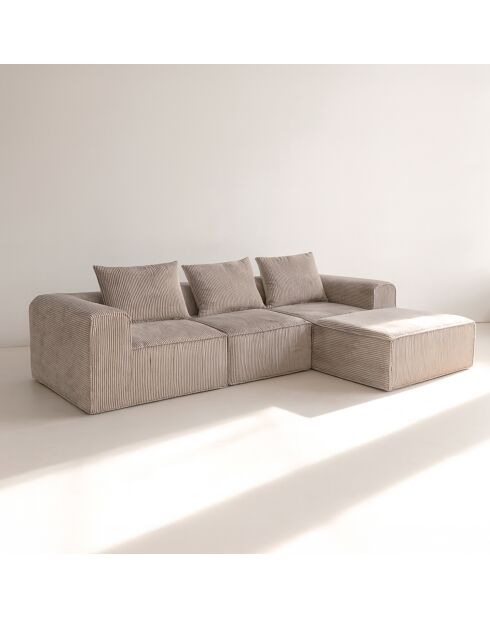 Canapé D'Angle Compressé En Velours Côtelé Taupe 270X170X58Cm Cocoon