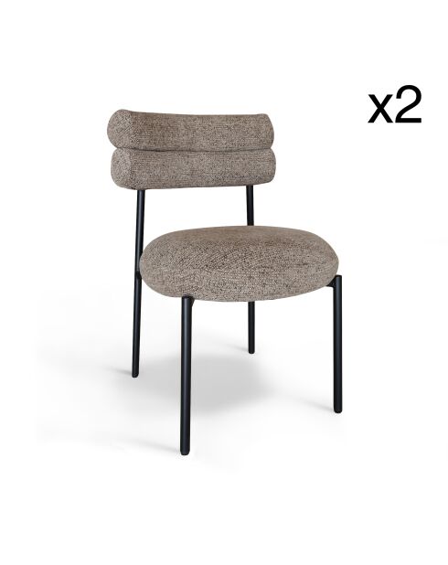 2 Chaises en Tweed Gina Moka  Et Métal Noir - 50x49.5x79 Cm