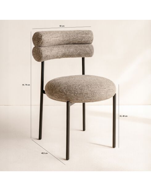 2 Chaises en Tweed Gina Moka  Et Métal Noir - 50x49.5x79 Cm