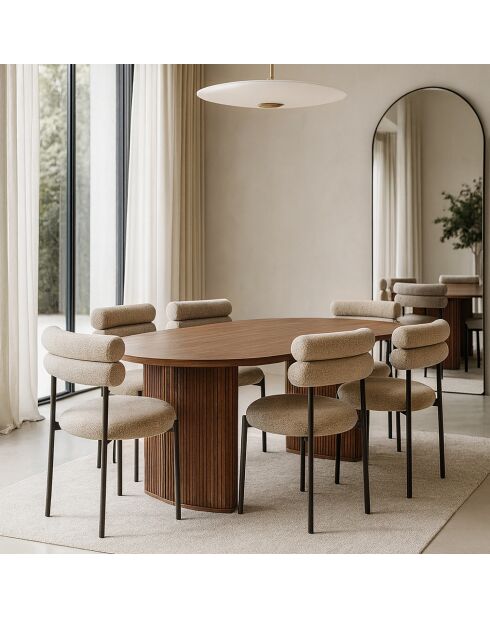 Table À Manger Ovale Effet Noyer Pieds Striés 230X90X76Cm Selma