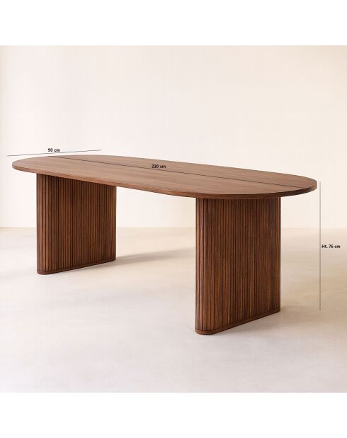 Table À Manger Ovale Effet Noyer Pieds Striés 230X90X76Cm Selma
