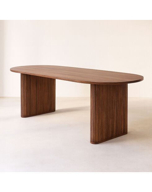 Table À Manger Ovale Effet Noyer Pieds Striés 230X90X76Cm Selma