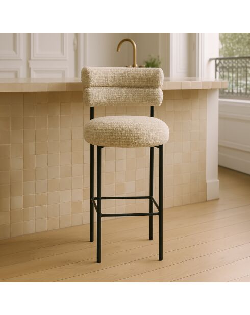 Barstühle Gina, aus beige/schwarzem Tweed-Metall, 47,5 x 58,5 x 95,5 cm, 2er-Set