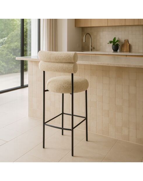 Barstühle Gina, aus beige/schwarzem Tweed-Metall, 47,5 x 58,5 x 95,5 cm, 2er-Set