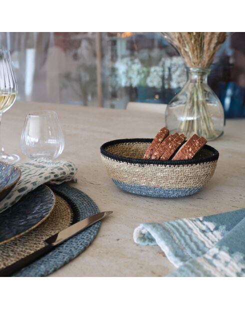 Panier Ovale En Jonc De Mer Diam 20X14Xht7Cm Naturel Et Bleu Dune