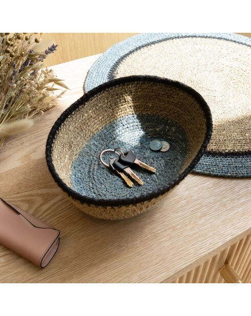 Panier Ovale En Jonc De Mer Diam 20X14Xht7Cm Naturel Et Bleu Dune