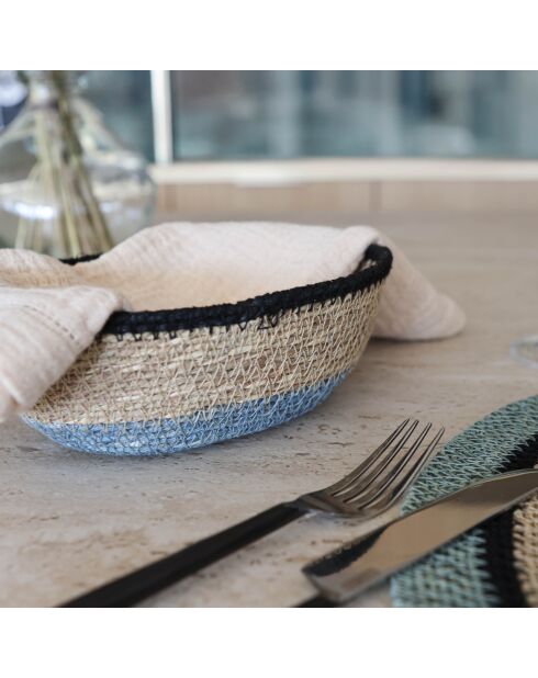 Panier Ovale En Jonc De Mer Diam 20X14Xht7Cm Naturel Et Bleu Dune