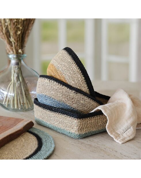 Panier Ovale En Jonc De Mer Diam 20X14Xht7Cm Naturel Et Bleu Dune