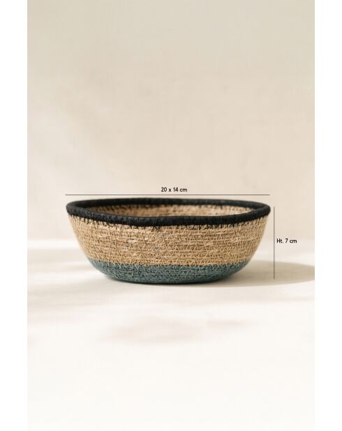 Panier Ovale En Jonc De Mer Diam 20X14Xht7Cm Naturel Et Bleu Dune