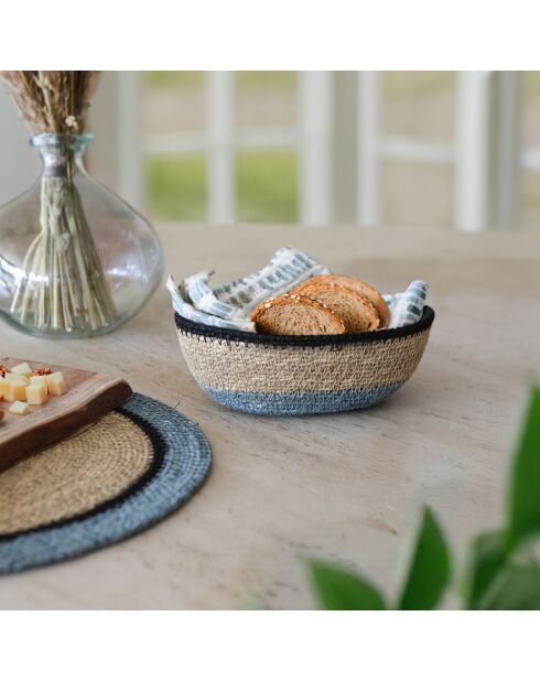 Panier Ovale En Jonc De Mer Diam 20X14Xht7Cm Naturel Et Bleu Dune