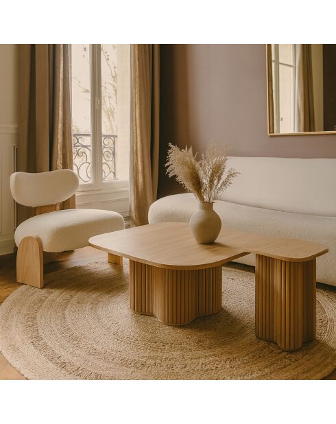 Table Basse Effet Bois Naturel Pied Organique D80X40Cm  Alba