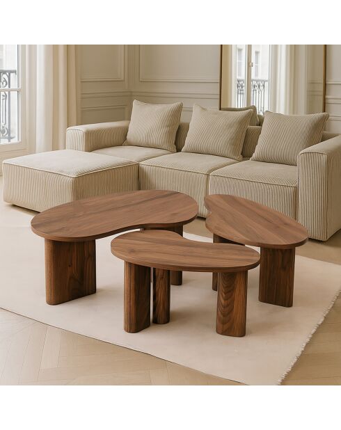 3 Tables Basses Organiques Effet Noyer Charlie