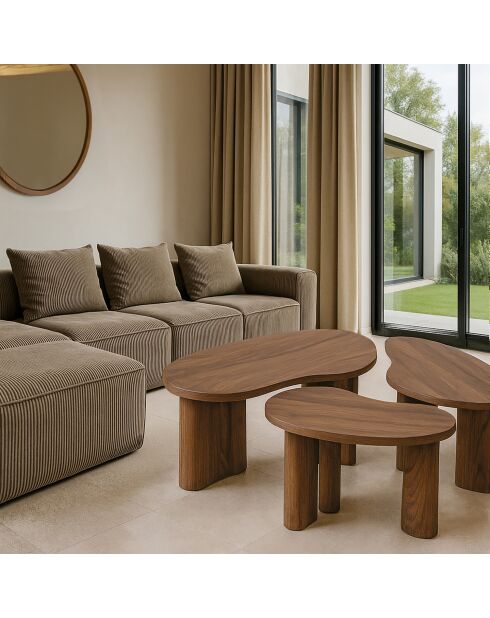 3 Tables Basses Organiques Effet Noyer Charlie
