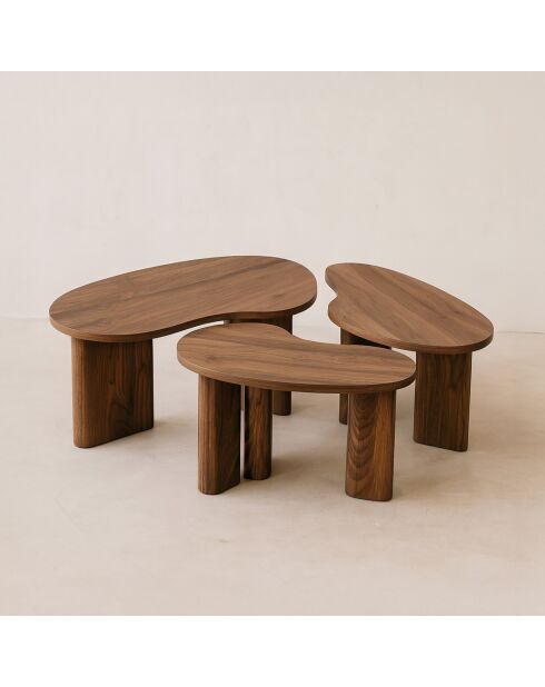 3 Tables Basses Organiques Effet Noyer Charlie