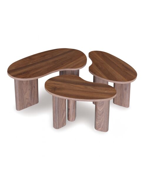 3 Tables Basses Organiques Effet Noyer Charlie