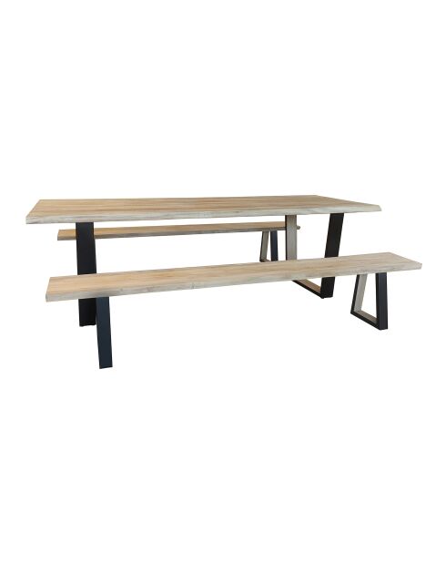 Ensemble Table 235Cm + 2 Bancs 220Cm en Bois de Pin/Acacia