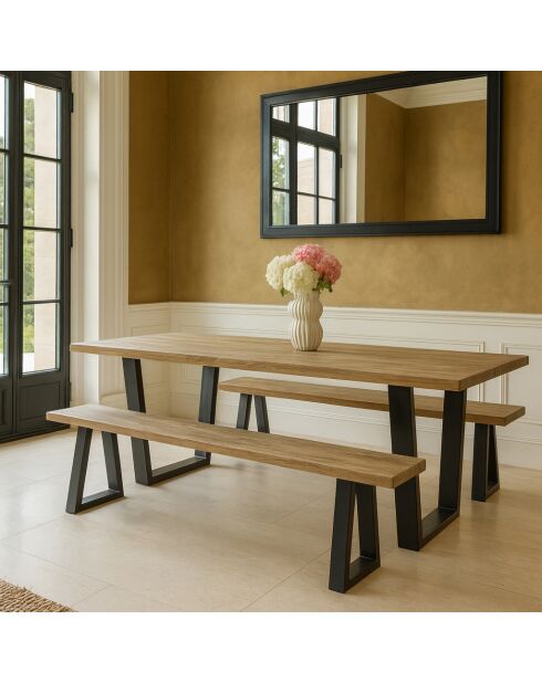 Ensemble Table 235Cm + 2 Bancs 220Cm en Bois de Pin/Acacia