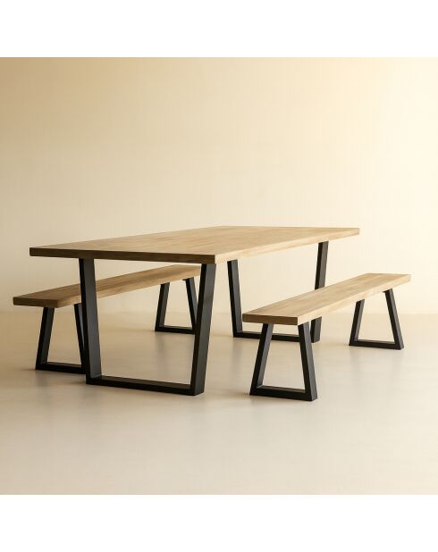 Ensemble Table 235Cm + 2 Bancs 220Cm en Bois de Pin/Acacia