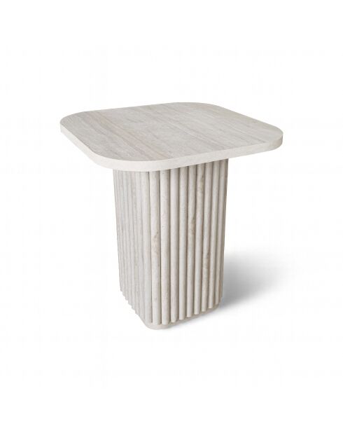 Susan 40x40xHT45cm Vierkante bijzetkast met natuurlijk travertijneffect 40x40xHT45cm