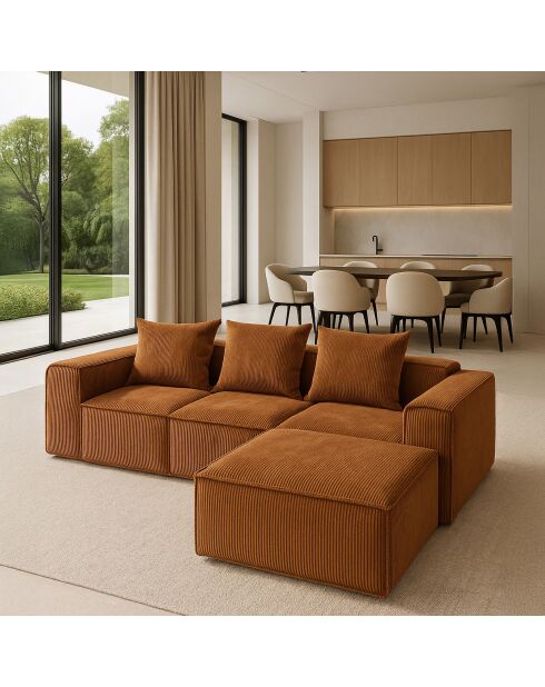 Canapé D'Angle Compressé En Velours Côtelé Brique 270X170X58Cm Cocoon
