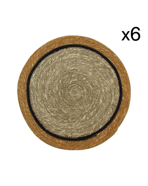 6 Iris-placemats van natuurlijk zeegras en saffraan D38 cm