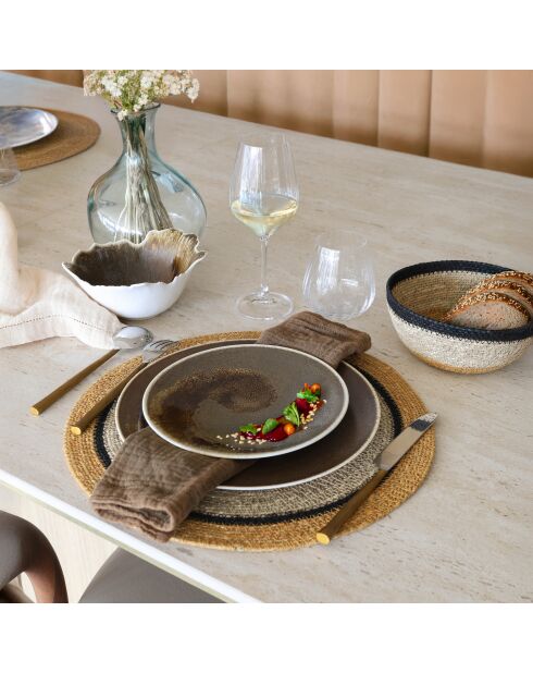 6 Iris-placemats van natuurlijk zeegras en saffraan D38 cm