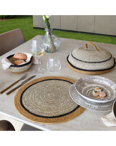 6 Iris-placemats van natuurlijk zeegras en saffraan D38 cm