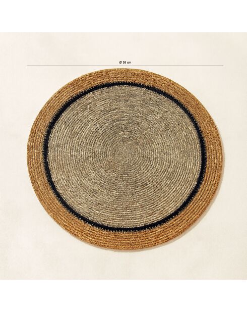 6 Iris-placemats van natuurlijk zeegras en saffraan D38 cm