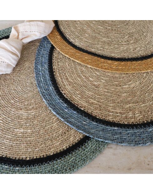 6 Iris-placemats van natuurlijk zeegras en saffraan D38 cm