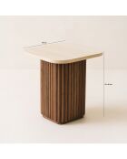 Mesa auxiliar cuadrada con efecto travertino natural/nogal, 40 x 40 x 40 cm, Esther