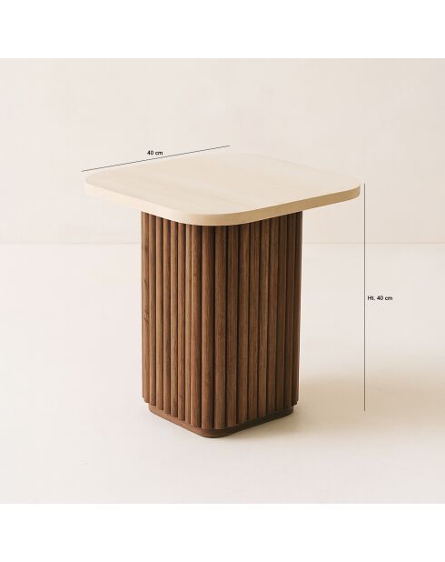 Mesa auxiliar cuadrada con efecto travertino natural/nogal, 40 x 40 x 40 cm, Esther