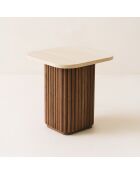 Mesa auxiliar cuadrada con efecto travertino natural/nogal, 40 x 40 x 40 cm, Esther