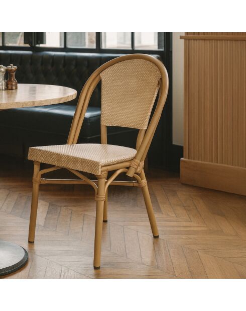 2 Chaises Textilene Beige Structur Aluminium Aspect Bambou Amalfi