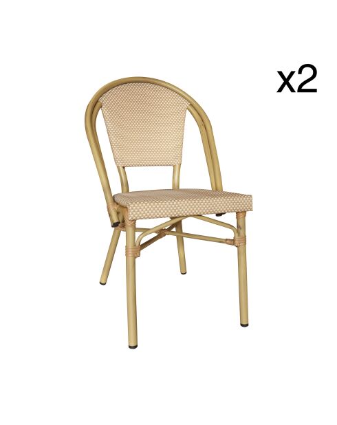 2 Textilene beige stoelen met aluminium structuur, Amalfi, bamboe-look
