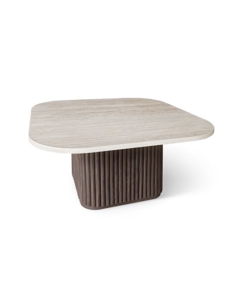 Quadratischer Couchtisch mit natürlichem Travertin/Nussbaumeffekt 80X80X36cm Esther