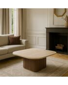 Quadratischer Couchtisch mit natürlichem Travertin/Nussbaumeffekt 80X80X36cm Esther