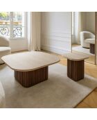 Quadratischer Couchtisch mit natürlichem Travertin/Nussbaumeffekt 80X80X36cm Esther
