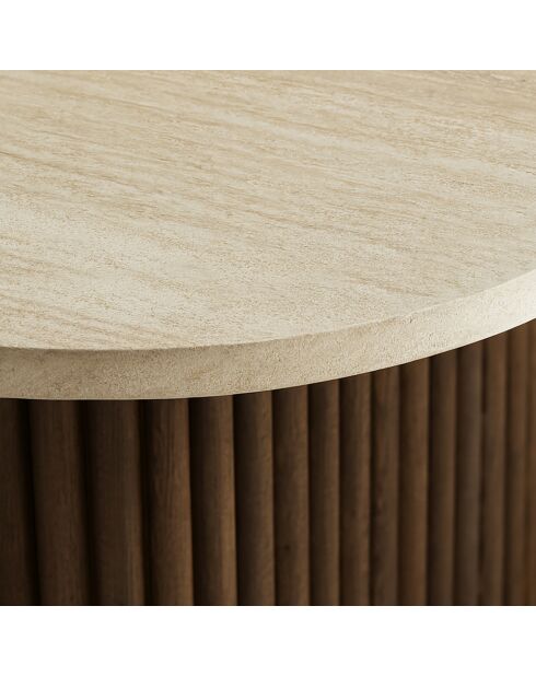 Quadratischer Couchtisch mit natürlichem Travertin/Nussbaumeffekt 80X80X36cm Esther