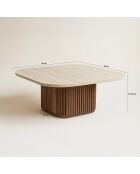 Quadratischer Couchtisch mit natürlichem Travertin/Nussbaumeffekt 80X80X36cm Esther