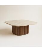 Quadratischer Couchtisch mit natürlichem Travertin/Nussbaumeffekt 80X80X36cm Esther